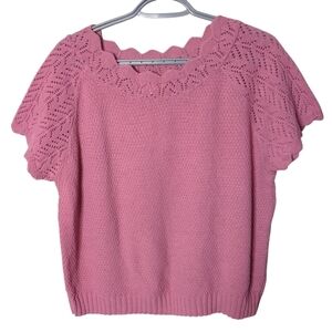 Vintage Haband size Large Women’s Dusty Pink Short‎ Sleeve Crochet Knit Sweater